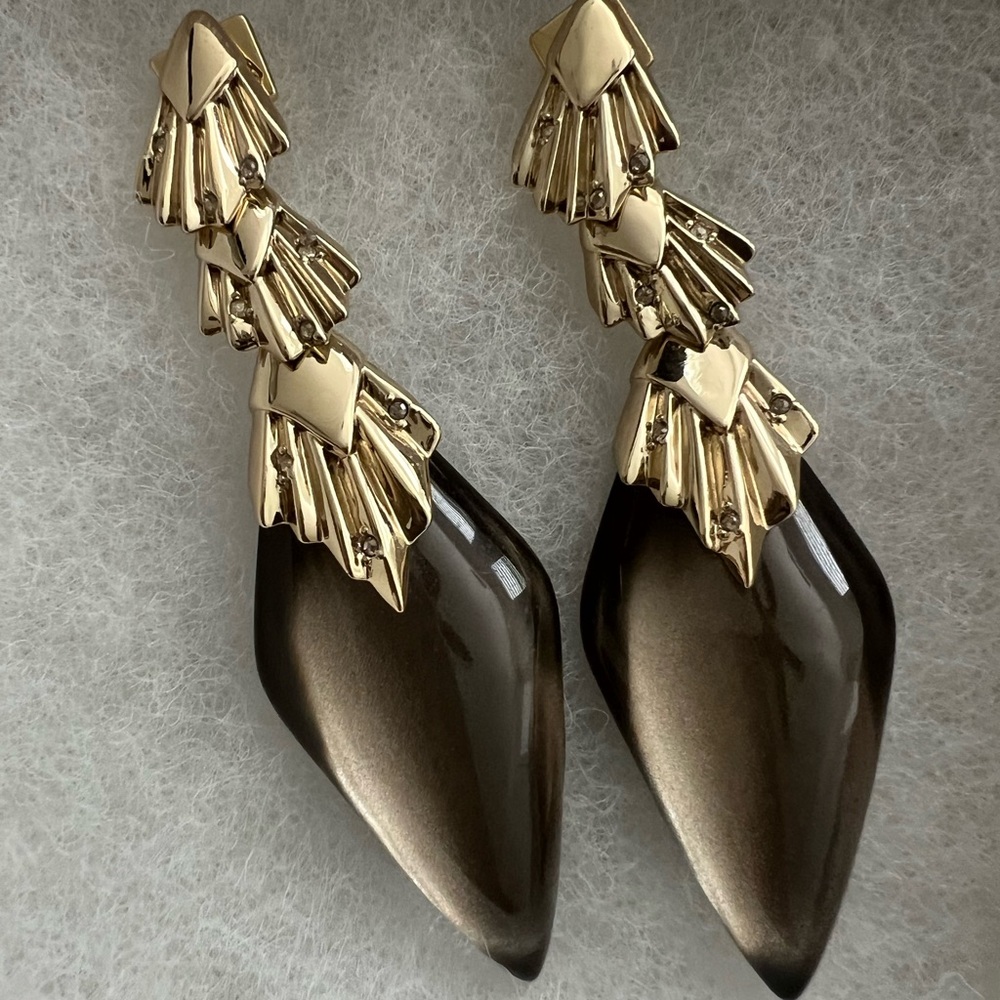 Alexis Bittar Gold and Tan Drop Earrings
